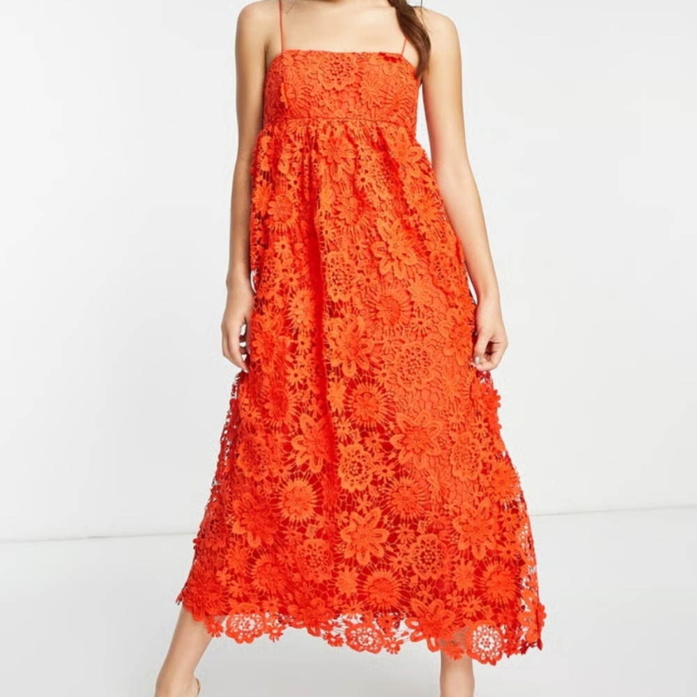 Asos Strap Lace Orange Dress Size 10